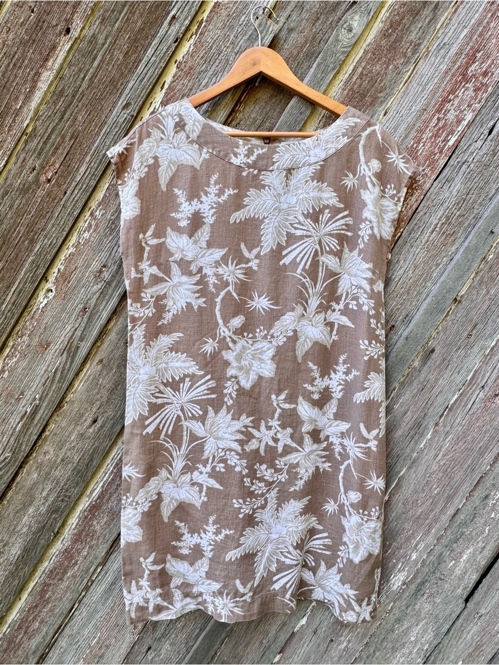 J.Jill Love Linen 100% Linen Botanical Shift Dress S Taupe Ivory Cottagecore